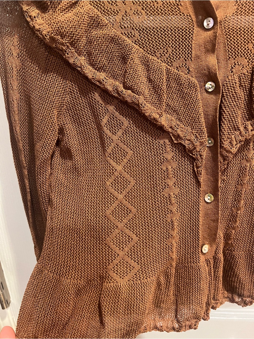 Zara Brown Sheer Ruffle Button-Front Blouse - Picture 4 of 12